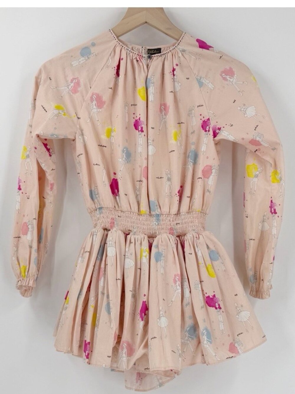 $114 Velveteen Alissa Playsuit Printed Dress Long Sleeve Girls 12 Years Pink